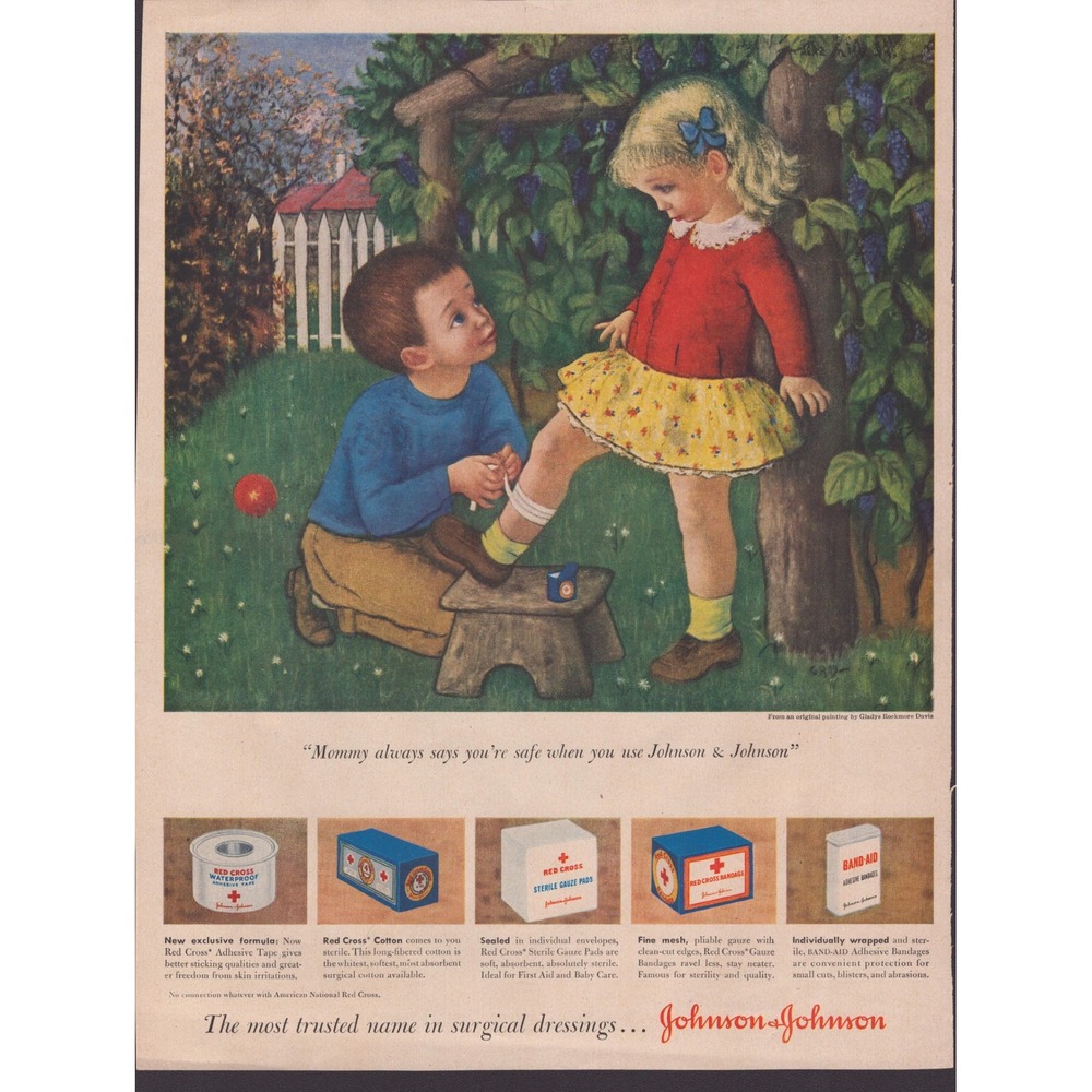 Vintage 1940s Johnson & Johnson Print Ad Gladys Rockmore Davis Art 13x10 VG+